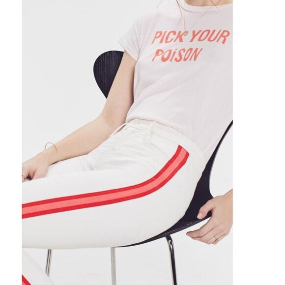 Mother Dazzler Racer Crop Jeans Womens 25 White Red Stripe Straight Crop Pant - Picture 5 of 5